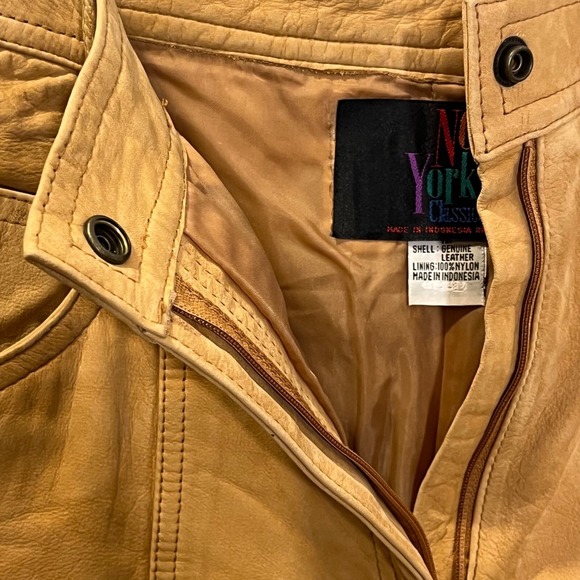 Vintage 90s Camel Leather Pants 29" Waist High Rise Tapered Equestrian Old Money - Picture 6 of 15